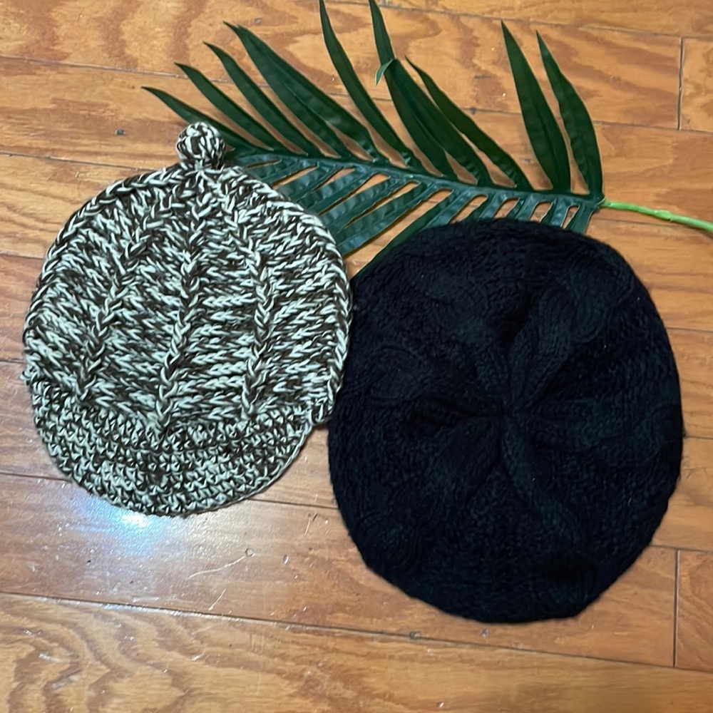 Two Knit Hats/ One Black Knit Beret & One Knit hat with Bill